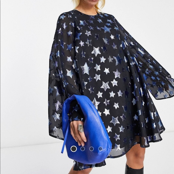 Asos Blue Star Print Mini Dress - Picture 2 of 2